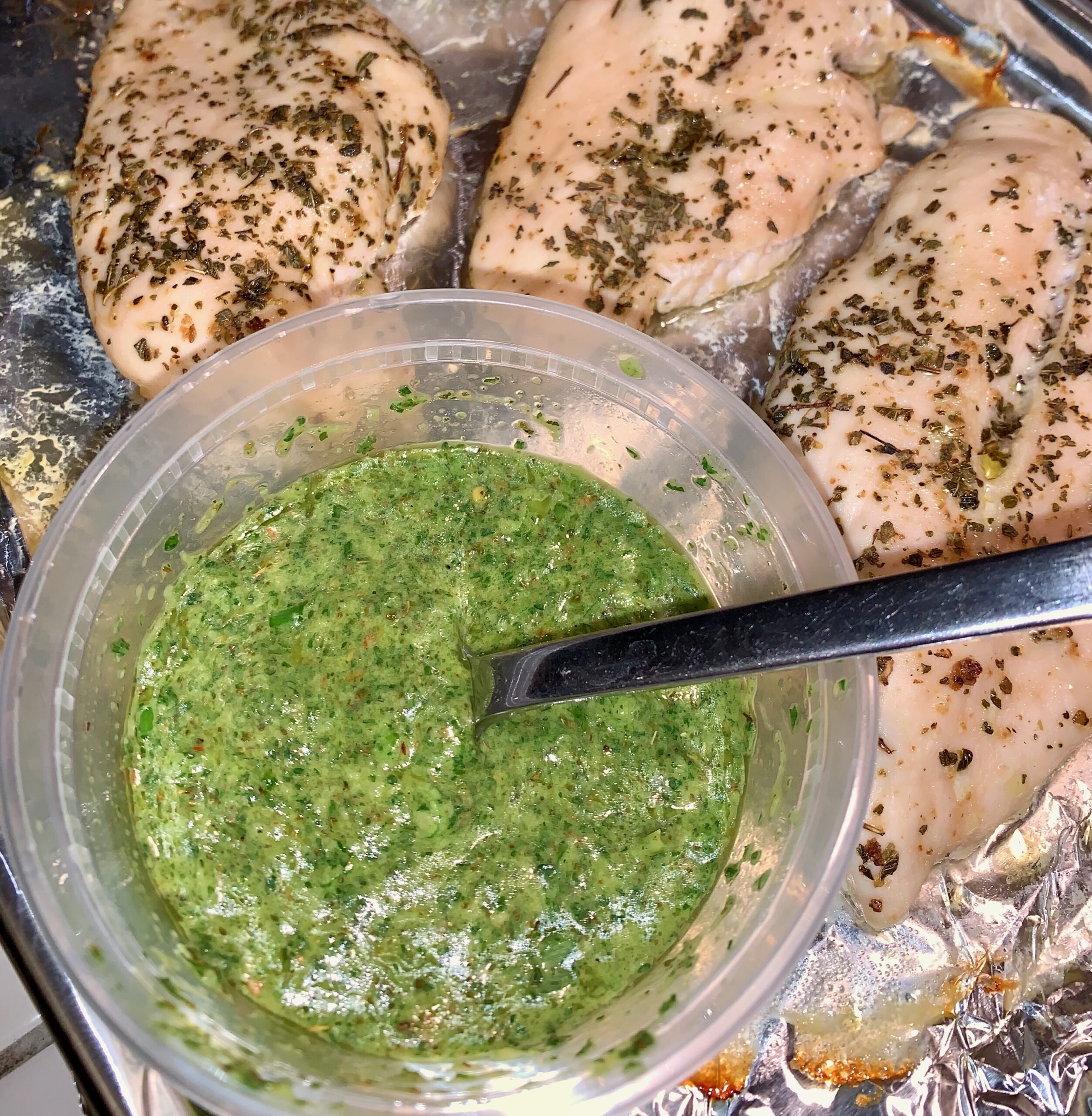 Best Parsley Chimichurri Sauce (with green onion chunks) - Fricken' Kitchen